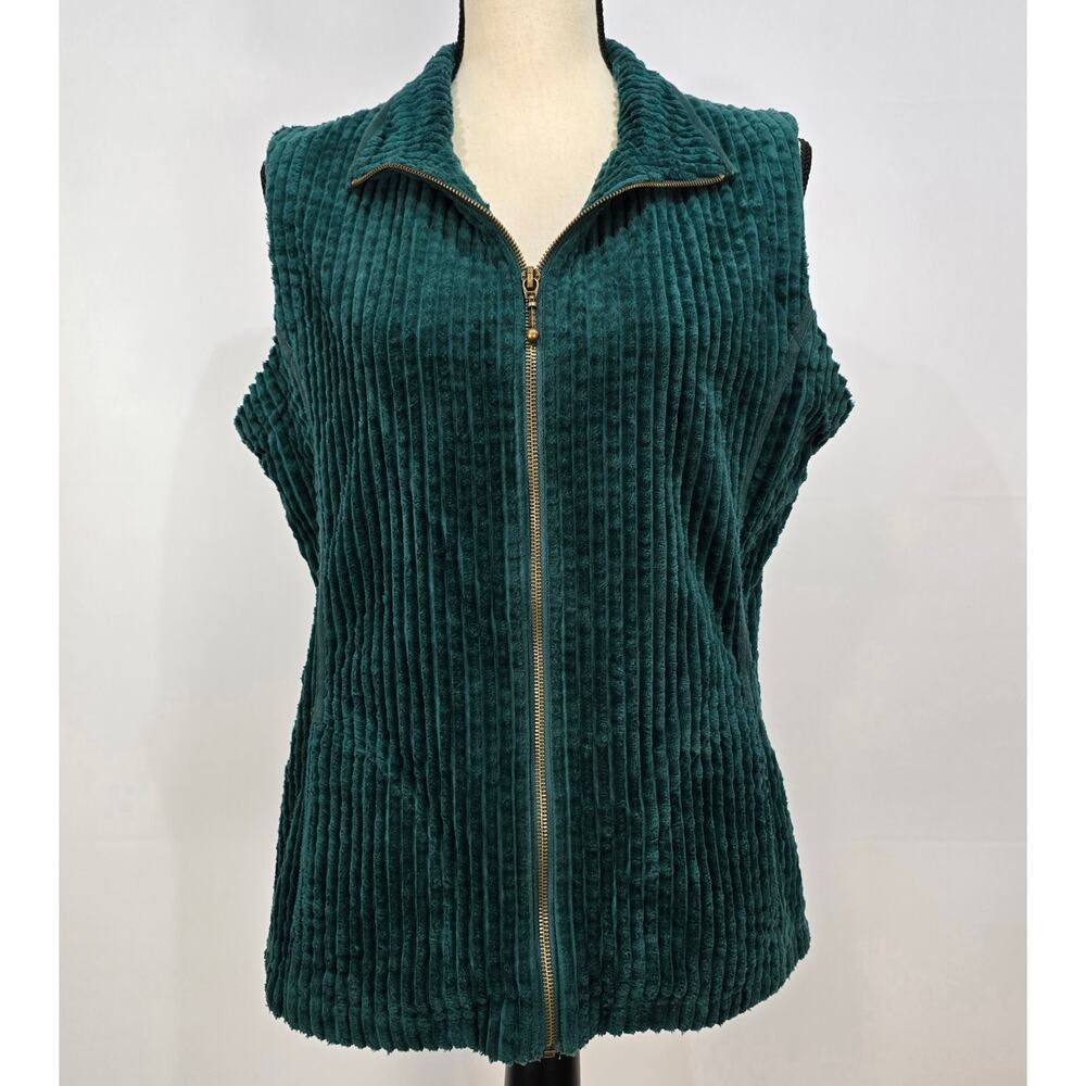 Vintage 90s Woolrich Wide Whale Corduroy Zip Vest Blue Green M